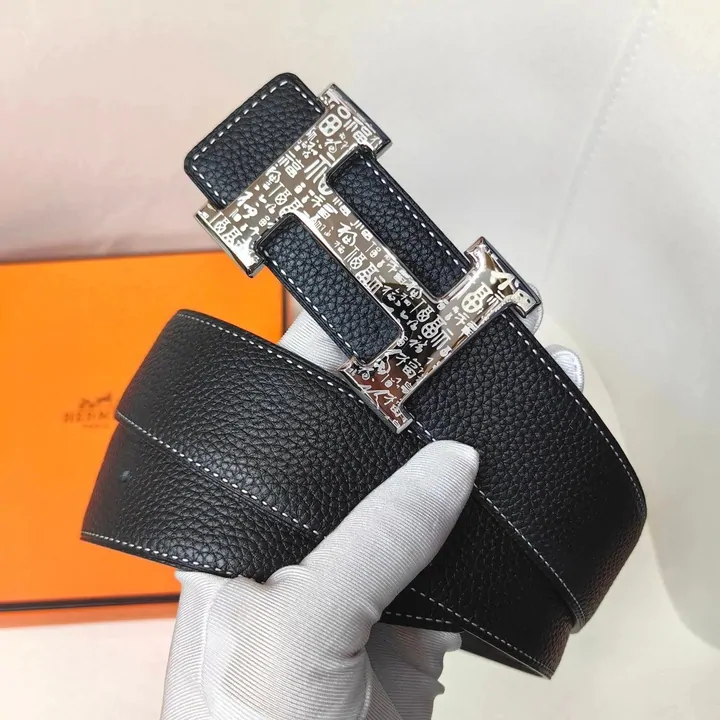 Hermès Black Leather Belt with H Logo Buckle